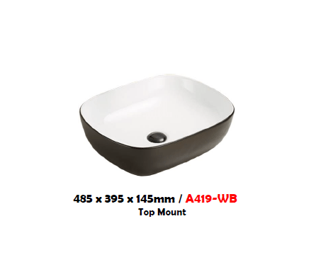BARON A419-WB TOP MOUNT BASIN (WHITE/BLACK)