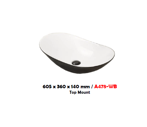 BARON A478-WB TOP MOUNT BASIN (WHITE/BLACK)