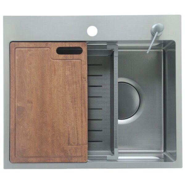 FIDELIS FSD-31031NL SINGLE BOWL TOP MOUNT KITCHEN SINK (EMBOSSED NANO COATING) - 3mm THICKNESS TOP (600mm)