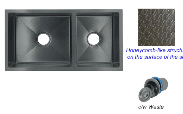 FIDELIS FSD-23325HC-NBK (850mm) HONEYCOMB NANO BLACK SS SINK
