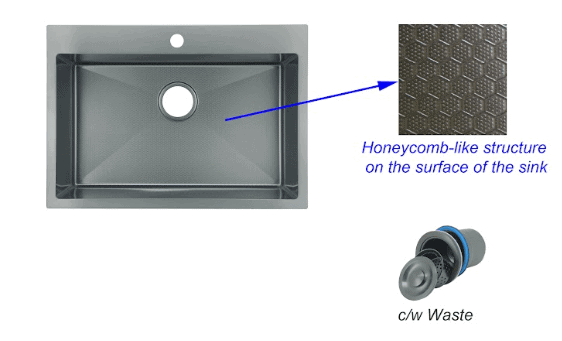 FIDELIS FSD-23601HC-NBK (680mm) HONEYCOMB NANO BLACK SS SINK